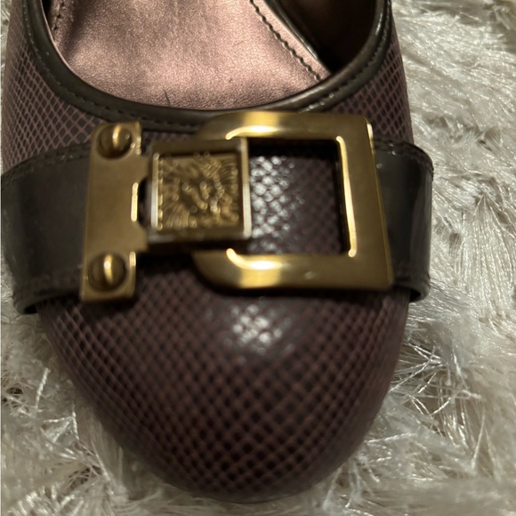 Make offer! NWOT Anne Klein Brown leather Wedge Bronze Gold Accent 8.5 M 2" heel - Picture 3 of 10